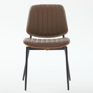 Dining Chairs Set Of 2 Mid Century Modern Retro Faux Leather Chair With Walnut Bentwood Back Upholstered Seat Metal Legs Adjustable Foot For Kitchen Dining Room Chairs Brown PU,SW1849BR