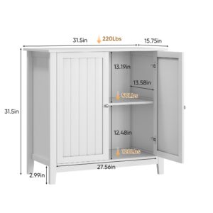 White Double Door Storage Cabinet, Mid-Century Modern Freestanding Buffet Cabinet, Bathroom Storage Cabinet With Silver Knobs For Living Room, Kitchen, Bathroom, Hallway