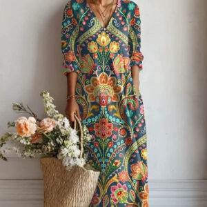 Women's Loose-fitting Fashion V-neck Printed Dress