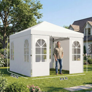 9.6 x 9.6 ft Pop Up Canopy Tent with Sidewalls, One Push Setup, UPF50+ Portable Instant Canopy Shelter, White
