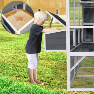 Chicken Coop With Chicken Run, Chicken Coops For 10 Chickens Outdoor With Nesting Boxes , Wooden Walk-in Chicken House With Pull Out Trays , Garden Backyard Cage 95X80X83