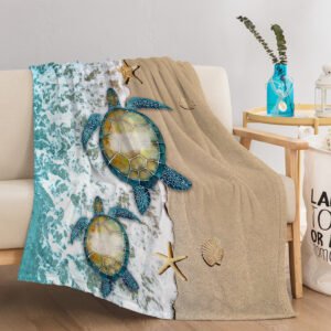 Sea Turtle Flannel Throw Blanket For Teens Boys Men Beach Turtle Starfish Pattern Blanket Soft Turtle Throw Blanket For Couch Bed And Sofa