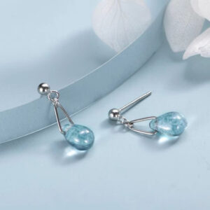 S925 Sterling Silver Blue Water-drop Glass Stud Earrings For Women