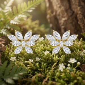 925 Sterling Silver Elegant Marquise Cut Diamond Butterfly Stud Earrings in Shimmering Metallic Finish