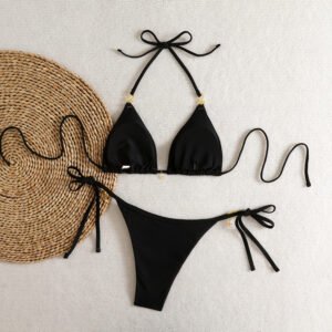 Bikini Beach Swimwear Halterneck Open-back Two-piece Swimsuit For Women