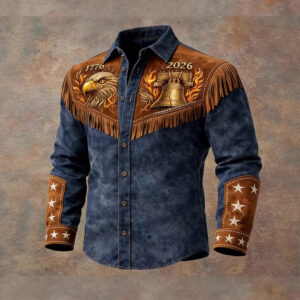 Mens Retro Distressed Western US 250th Anniversary Print Shirt