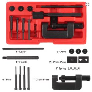 13-Piece Motorcycle Bike ATV Chain Breaker & Riveting Tool Kit CR-V Steel Storage Case Fits #35 - #630 Chains