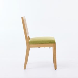 Farmhouse Rattan Dining Chairs Set Of 2, Mid Century Modern Kitchen & Dining Room Chairs, Cane Upholstered Kitchen Side Chair With Natural Hardwood Frame, OliveGreen,