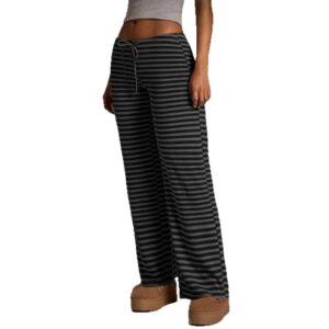 SpringSummer Womens Fashion Striped Casual All-Match Wide-Leg Flared Trousers