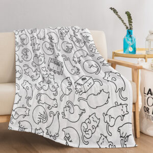 Mini Cats Pattern Flannel Throw Blanket Super Soft Fleece Blanket Animal Print Fluffy Plush Lightweight Cozy Blanket