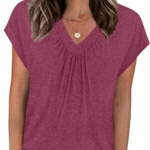 SpringSummer New Solid Color V-Neck Loose Short-Sleeve T-Shirt Top For Women