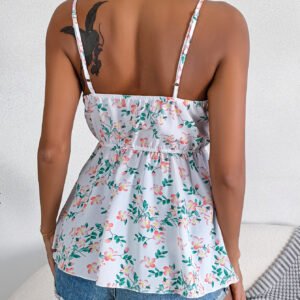Women Casual Floral Print Tie Waist Camisole Chiffon Top
