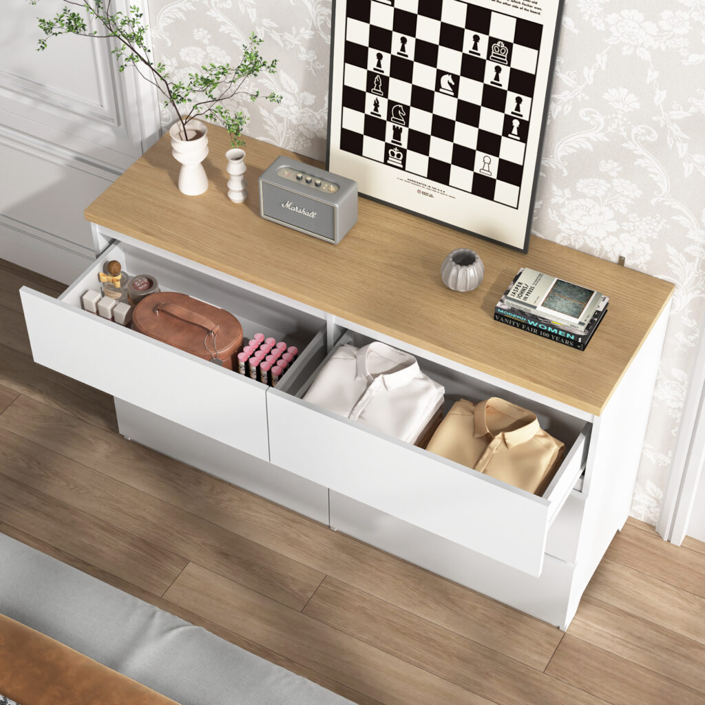 6 Drawer Storage Cabinet ,Dresser, Wood Storage Tower Clothes Organizer, Wide Chest Of 6 Drawers, Large Storage Space For Bedroom, Hallway, Entryway Living Room