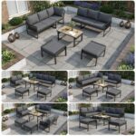7-8 Seater Outdoor Garden Set With Height Adjustable Coffee Table And Compact Seater Stools, Corner Sofa With Polyester Rope, Weatherproof Outdoor Patio Dining Lounge Set For Balcony And Terrace, Grey