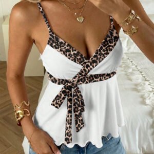 Womens Wave-Edged Lace-Up Tank Top Slimming Outerwear Sleeveless