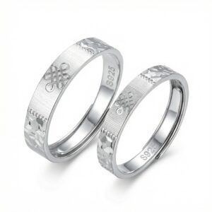 925 Sterling Silver S925 Sterling Silver Adjustable Couple Rings with Endless Knot Design