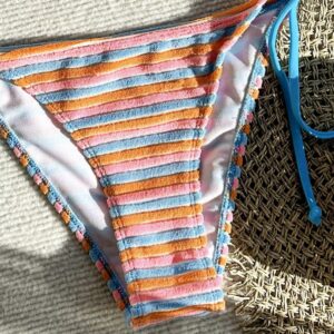Jacquard Striped Colorful Tied Two-piece Thong Bikini