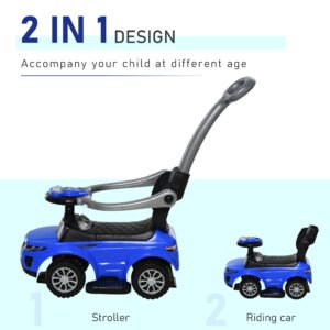 2 In 1 Push Cars for Toddlers Kid Ride on Push Car Stroller Sliding Car with Horn Music Light Function Secure Bar Ride on Toy for Boy Girl 1-3 Years Old Blue