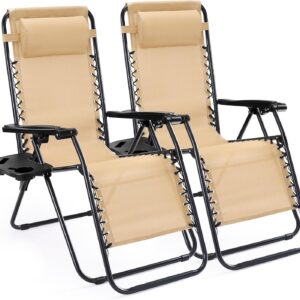 Zero-gravity Seat, 2-piece Set. Portable Recliner With Cup Holder And Adjustable Backrest.