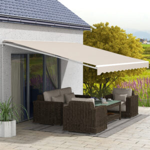 16'x10' Electric Retractable Awning Sunshade Shelter with Remote Controller & Crank Handle for Deck Balcony Yard, Cream