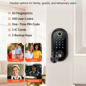 Fingerprint Door Lock, Electronic Biometric Deadbolt With Touchscreen, Auto Locking, One-Time Code, Anti-Peeking Password, Keyless Entry Door Lock With IC Cards, For Home, Apartment, Matte Black