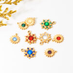 Instagram-style Sunflower Stainless Steel Pendant With Colorful Faceted Zircon Inlays