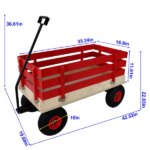 Red Wooden Wagon Cart With Folding Handle, Heavy Duty All-Terrain Kids Wagon For Outdoor, Garden, Camping, And Beach - Classic Pull-Along Utility Wagon