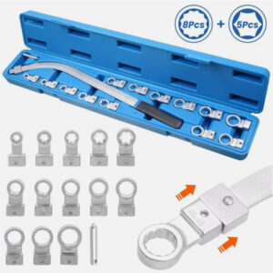Professional Grade 15-Piece Timing Belt & V-Belt Adjuster Tool Kit | Heavy-Duty Chrome Vanadium Steel | For Tight Spaces & DIY Auto Repair