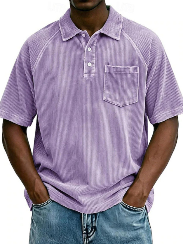 Men's Casual Lapel Corduroy Short-Sleeve Polo Shirt - Image 7