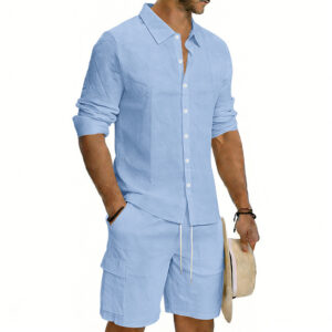 Men’s Linen Loose Casual Shirt And Shorts Set