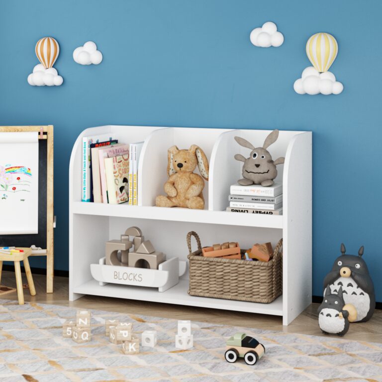 Kids Bookcase With 4 Compartments, Storage Book Shelf, Storage Display, Rack,Toy Organizer For Children’s Room, Playroom, Nursery