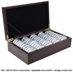 50 PCS Coin Capsules Storage Box With Wooden Case Holder Display