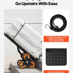 Stair Climbing Cart, 330 Lbs Stair-Climbing Capacity, Heavy-Duty Folding Trolley Cart With Telescoping Handle, 6 Wheels And 2 Bungee Cords, Stair Climber Dolly For Home, Groceries, Warehouse