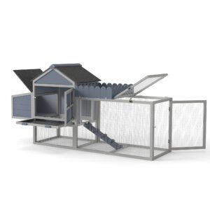 80 Wooden Chicken Coop, 2-Tier Hen House With Nesting Box, Run, Planter & PVC Roof, Easy-Clean Tray, Weatherproof Poultry Cage, Patio Poultry Habitat, Gray
