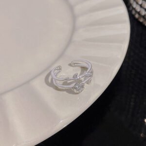 1PCS Ins Style Silver Zircon Ring For Women, Light Luxury Minimalist Design, Adjustable Open Band, Versatile Elegant Jewelry