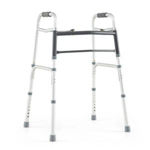 Silver Foldable Walker, 2-Button Folding Mechanism & 7-Level Adjustable Height (30"-36"), 350LBS Capacity