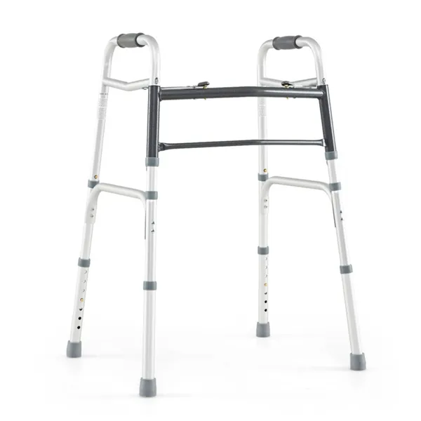 Silver Foldable Walker, 2-Button Folding Mechanism & 7-Level Adjustable Height (30″-36″), 350LBS Capacity