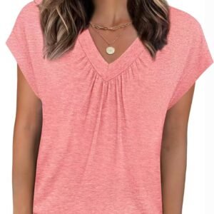 SpringSummer New Solid Color V-Neck Loose Short-Sleeve T-Shirt Top For Women