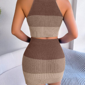 Women Fashion Gradient Cropped Top & Bodycon Skirt Knit Set