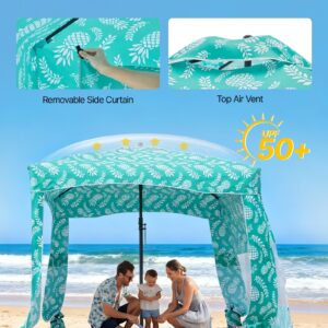 Beach Cabana, 6 X 6 Ft Beach Canopy With Side Wall, UPF 50+ Protection Easy Setup Cabana Tent With Sand Pockets, Large Portable Shade Sun Shelter, Outdoor Umbrella For Whole Family & Friends