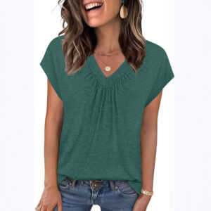 SpringSummer New Solid Color V-Neck Loose Short-Sleeve T-Shirt Top For Women