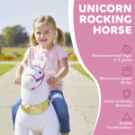 Ride on Unicorn Toy for Kids 3-5 Years, 29.5 Inch Plush Baby Rocking Horse with Wheels, No Battery Required, White