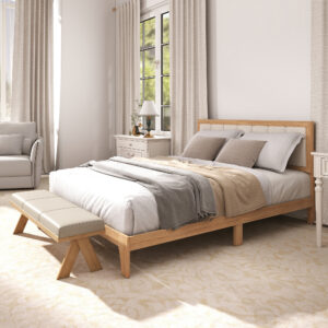Queen Bed Frame with Headboard Queen Platform Bed Frame with Wooden Slats No Box Spring Needed Easy Assembly Natural