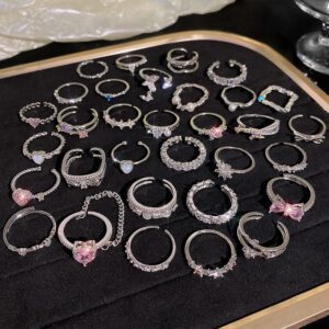 1PCS Ins Style Silver Zircon Ring For Women, Light Luxury Minimalist Design, Adjustable Open Band, Versatile Elegant Jewelry