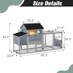 Portable Mobile Chicken Coop With Nesting Box, Sleeping Room, Run, Window, Sun Board, Doors, Pull-Out Tray, Wheels, Outdoor Pen For Small Animals, Gray With Colorful Patterns
