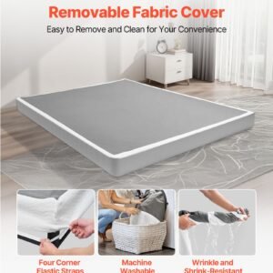 Box Spring, Queen Size Bed Frame With Washable Fabric Cloth, Heavy Duty Metal Frame For Queen Bed, 5.1 In Mattress Foundation, 3500 Lbs Max Weight Capacity, Easy Assembly, 79.1 X 59.6 X 5.1 In