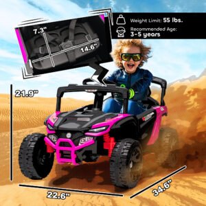 12V Kids Ride On Truck, Battery Powered Electric UTV Vehicle with Rear Suspension, Remote Control for 3-5 Years, Pink