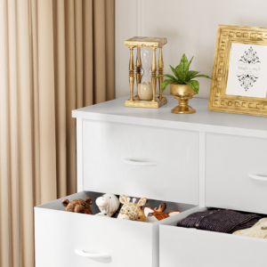 Tall Dresser Fabric Storage Tower ,Wooden Top For Kid Room, Closet, Entryway, Nursery