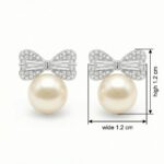 925 Sterling Silver Elegant Tahitian Pearl and Diamond Bow Stud Earrings