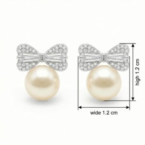 925 Sterling Silver Elegant Tahitian Pearl and Diamond Bow Stud Earrings